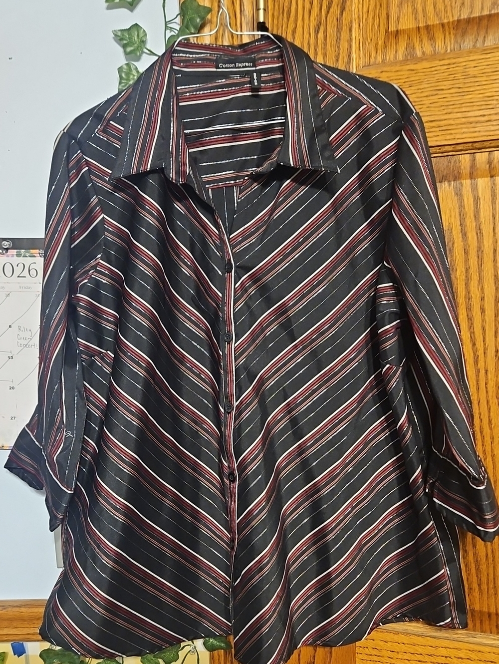 Cotton Express Black Shirt with Red, Silver and White Stripes